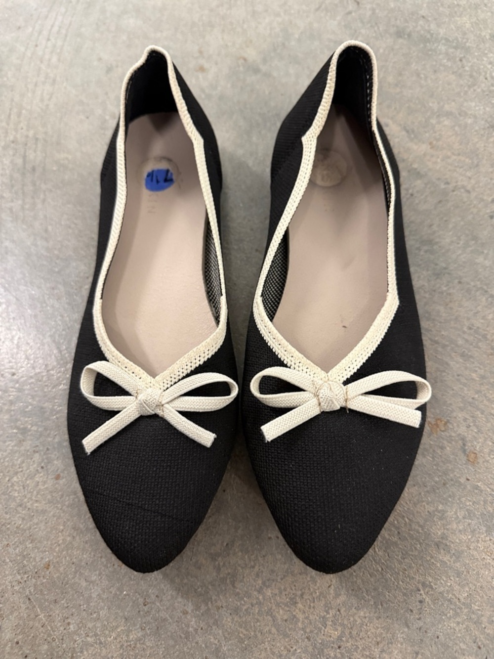 Danskin Black Ballet Flats with Cream Trim and Bow Accent